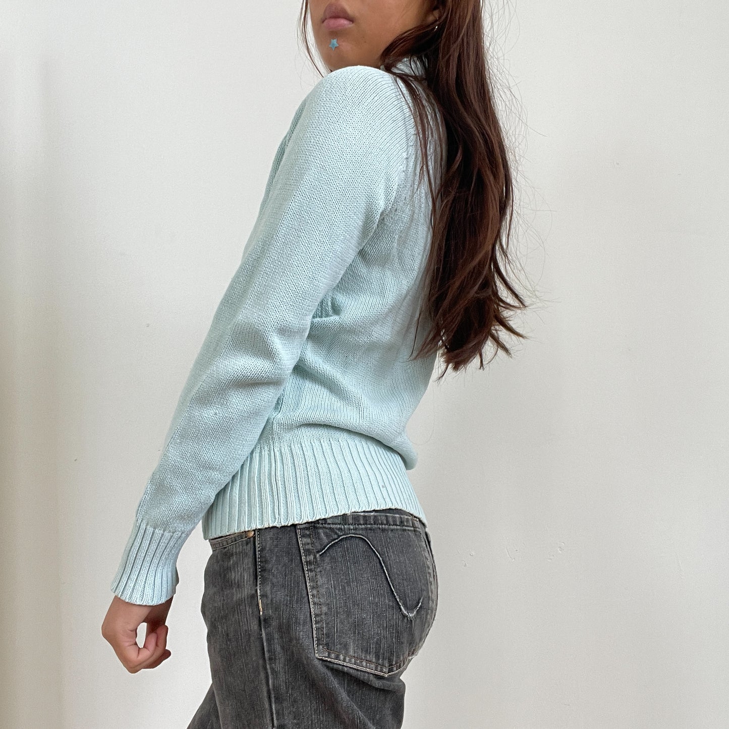 Vintage Baby Blue Double Zip Knit Jumper