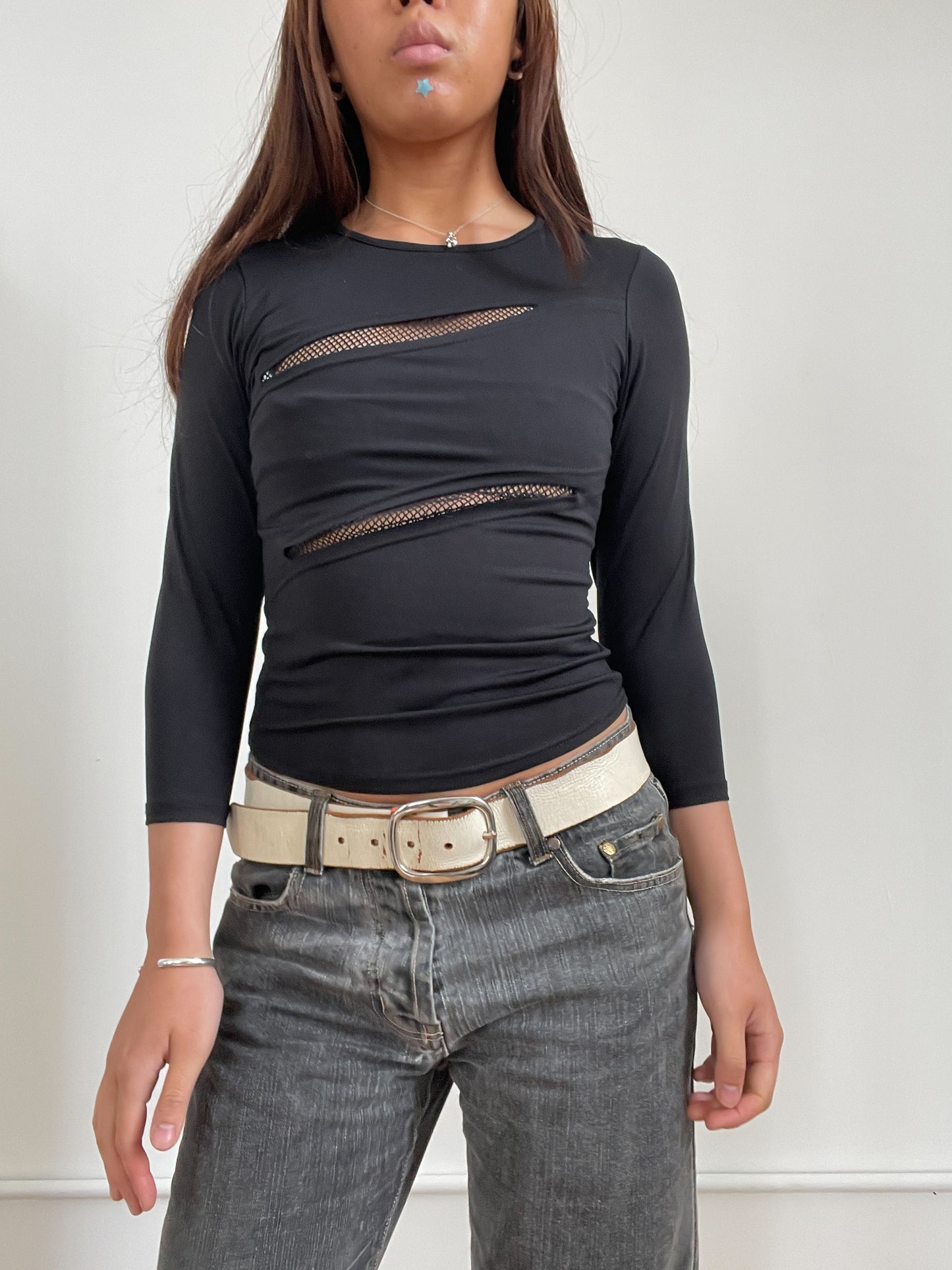 Vintage Black Top With Slash Detail