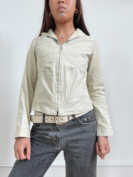 Vintage Beige Hooded Fitted Jacket