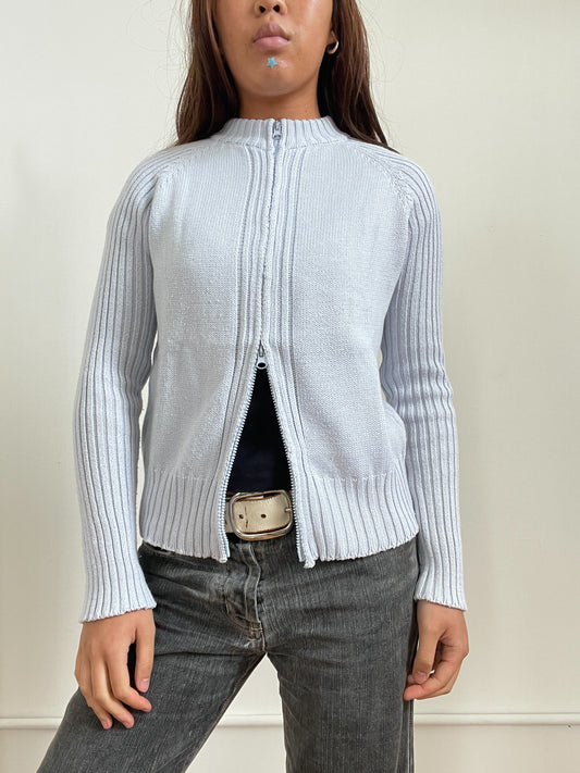 Vintage Baby Blue Double Zip Jumper