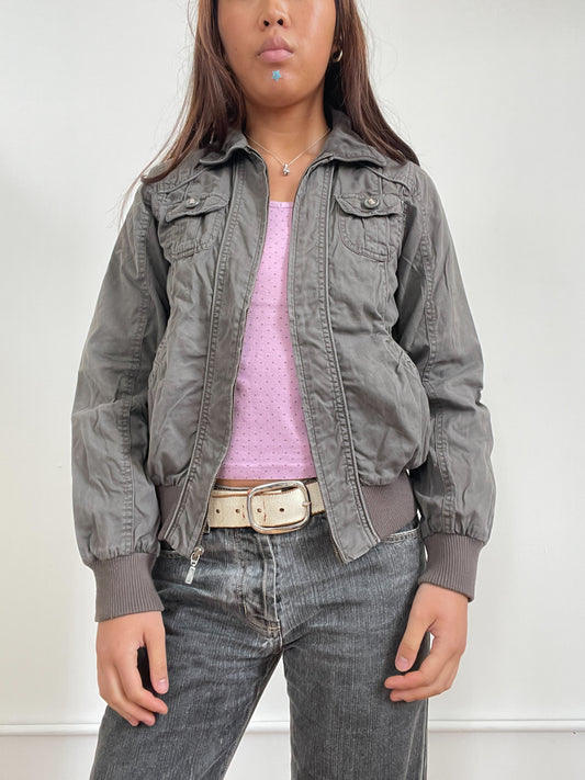 Vintage Dark Grey Khaki Utility Cargo Jacket