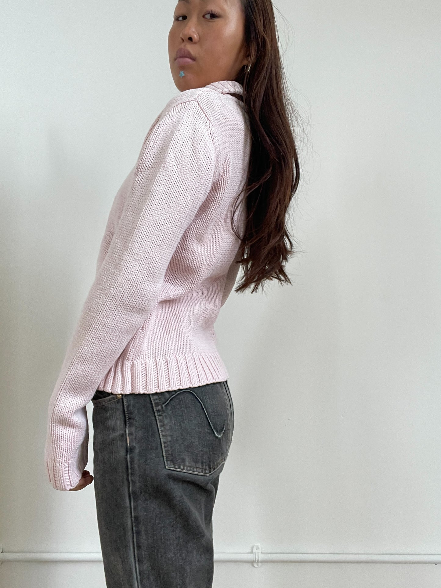 Vintage Pink Cable Knit Zip Up