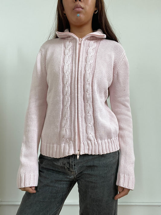 Vintage Pink Cable Knit Zip Up