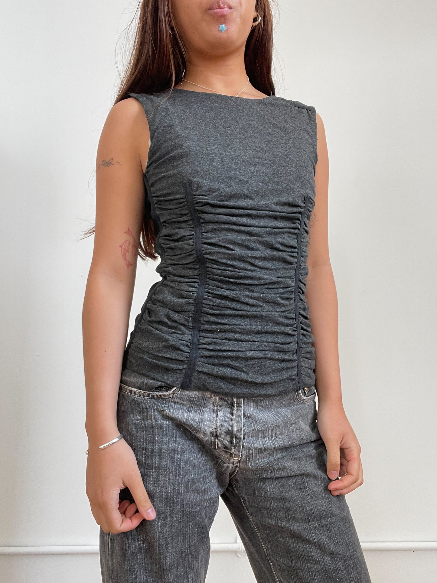 Vintage Grey Ruched D&G Tank Top