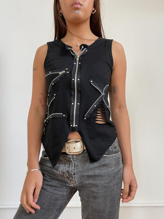 Black Sleeveless Zip Up Top