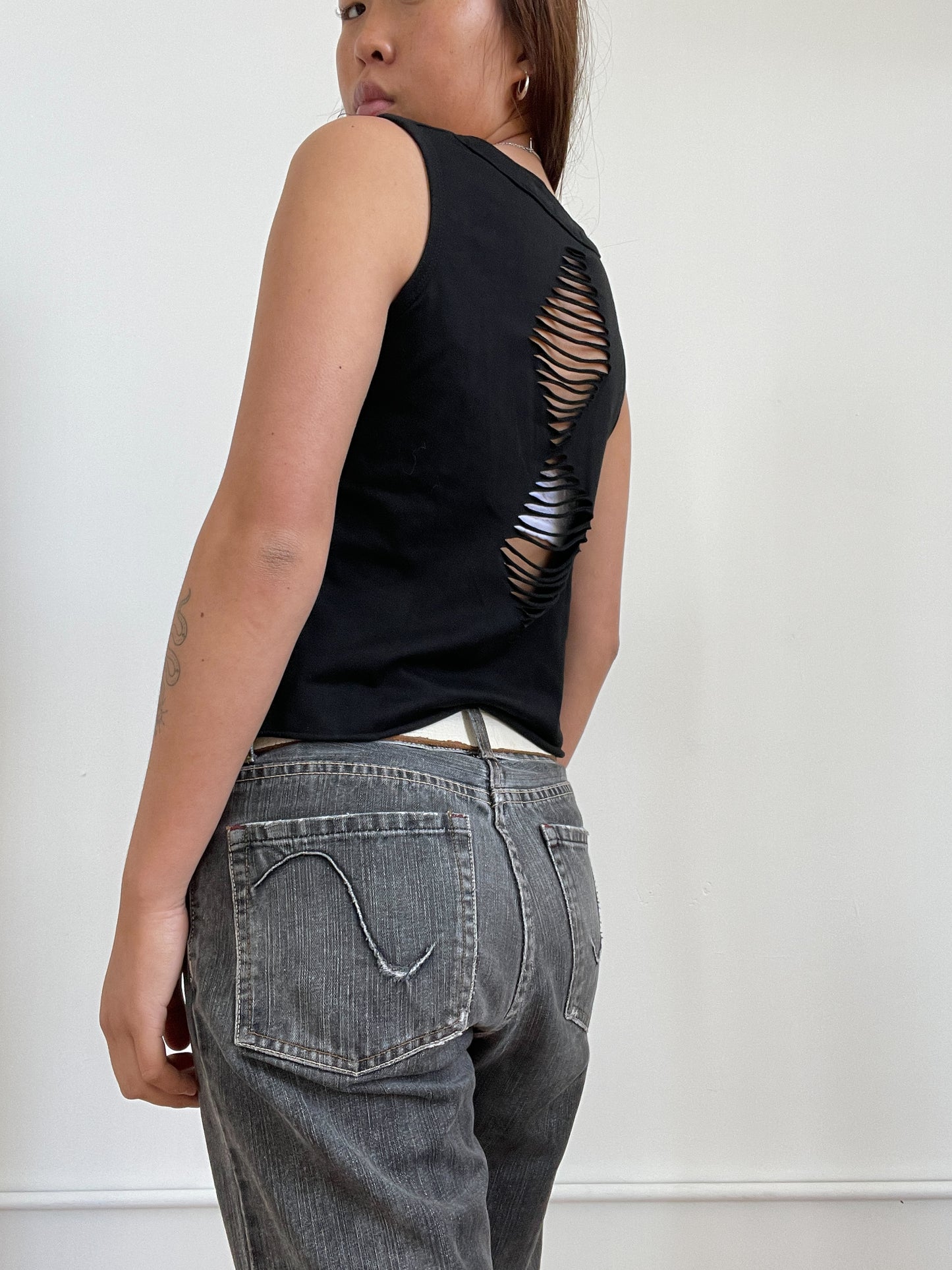 Black Sleeveless Zip Up Top