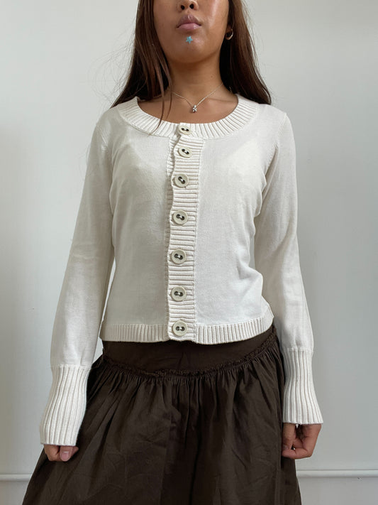White Knit Button Up Cardigan