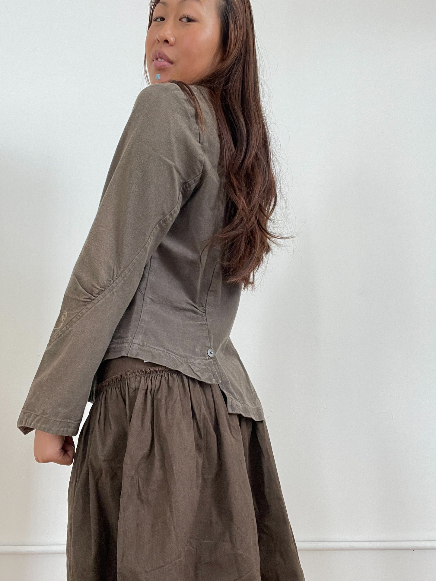 Brown Asymmetric Button Up Jacket