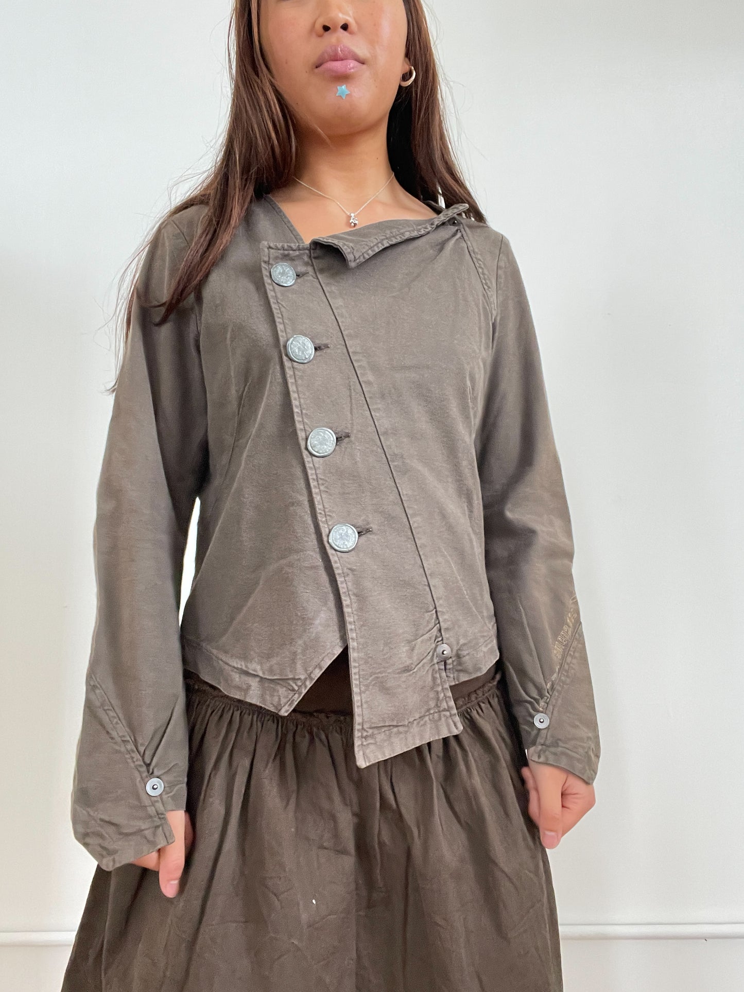 Brown Asymmetric Button Up Jacket