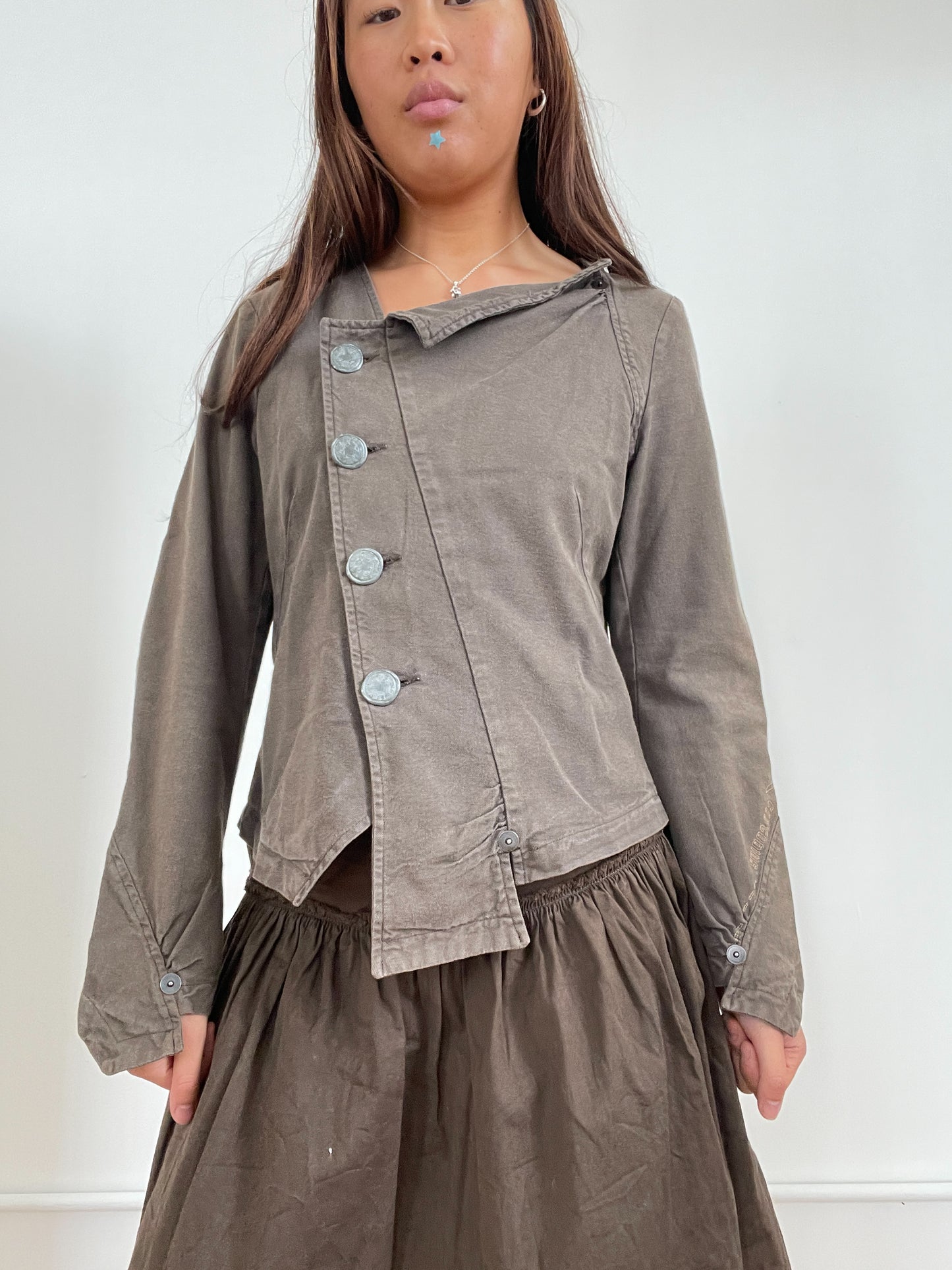 Brown Asymmetric Button Up Jacket