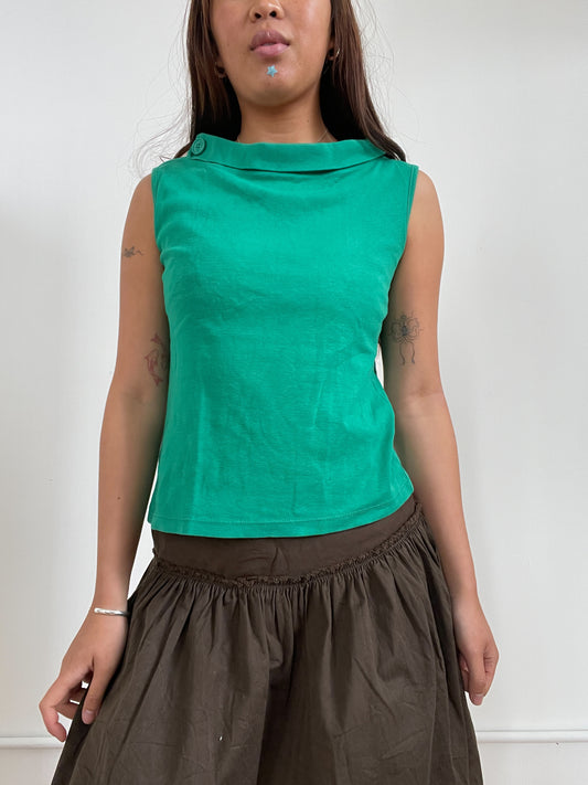 Green Boat Neck Tank Top
