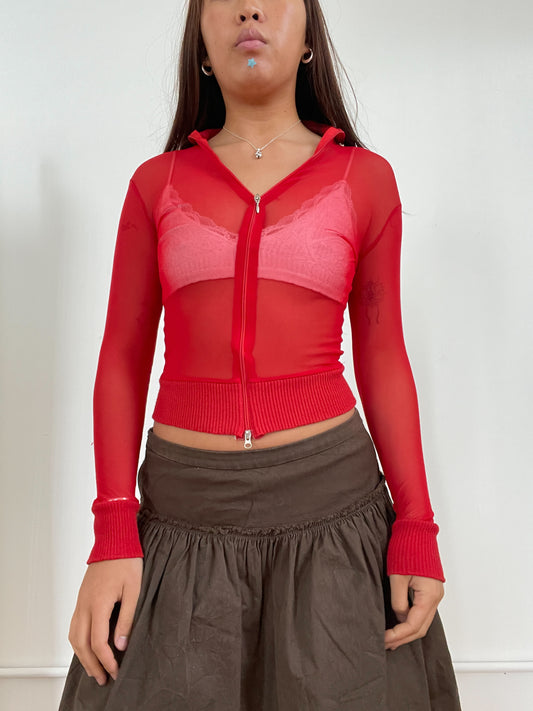Red mesh zip up top