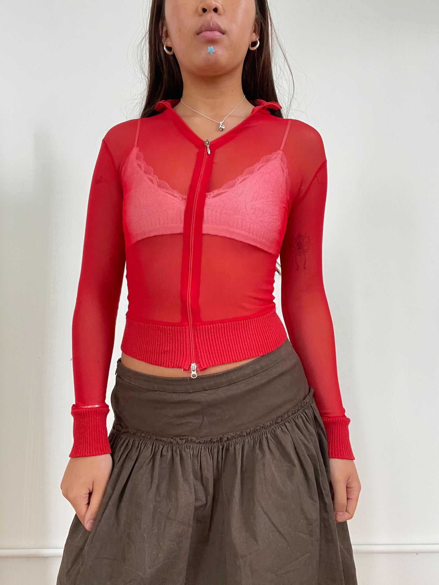 Red mesh zip up top