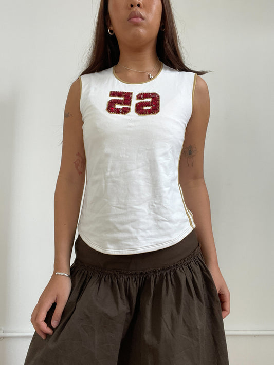 Vintage Sporty White Graphic Vest Top