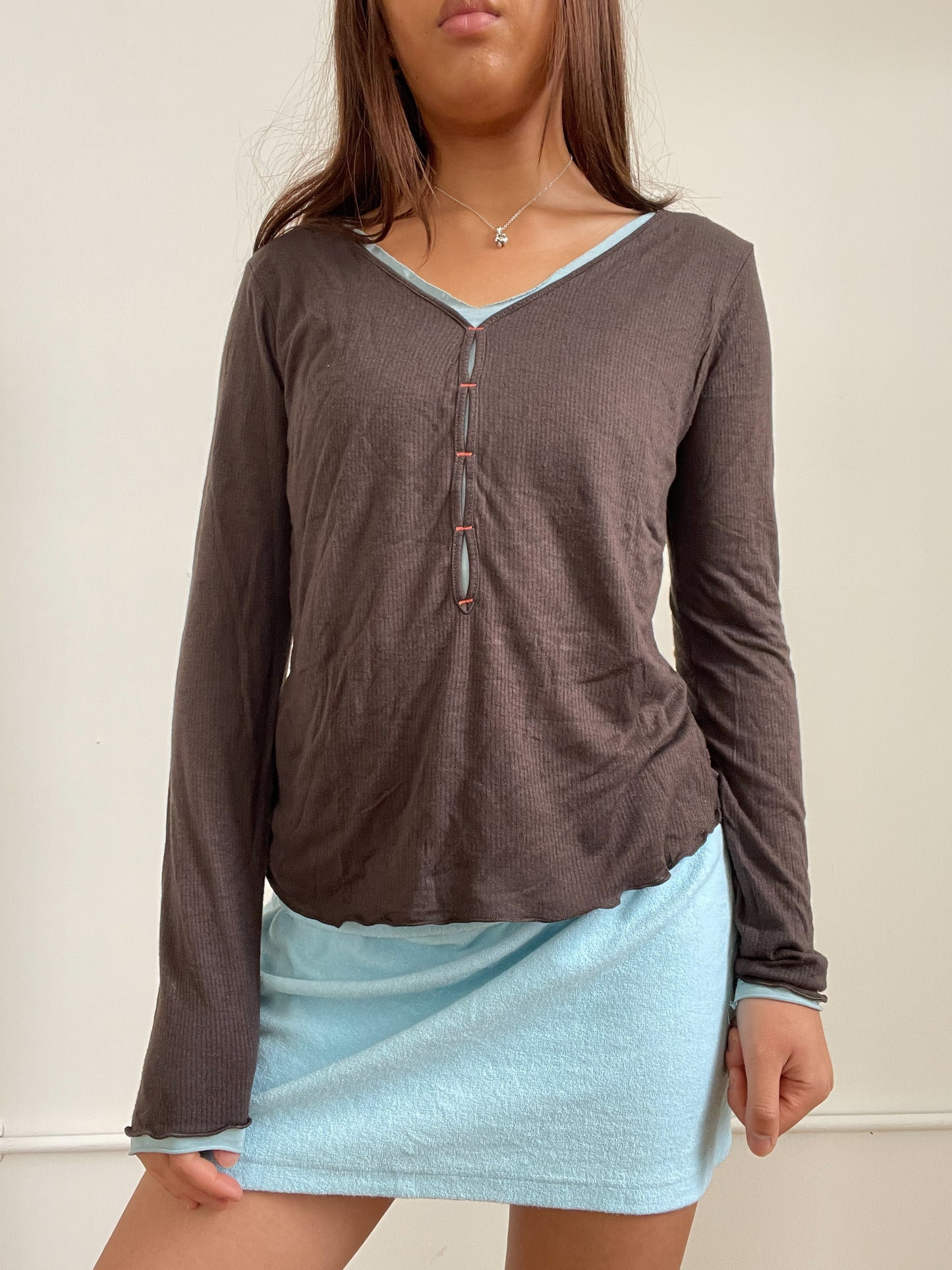 Vintage Brown Long Sleeve Cop Copine  Top