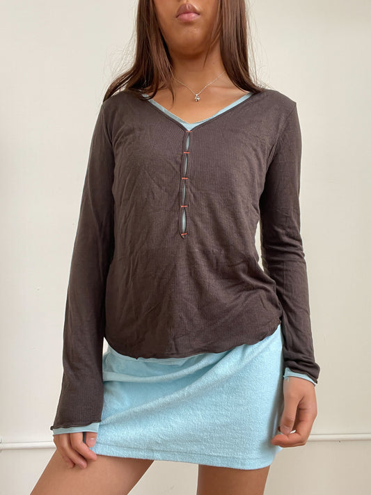 Vintage Brown Long Sleeve Cop Copine  Top