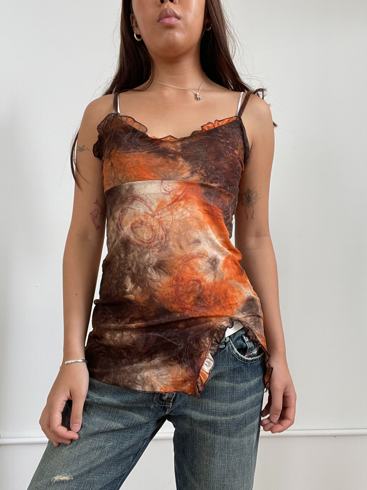 Vintage Brown orange Toned Pattern Cami Top
