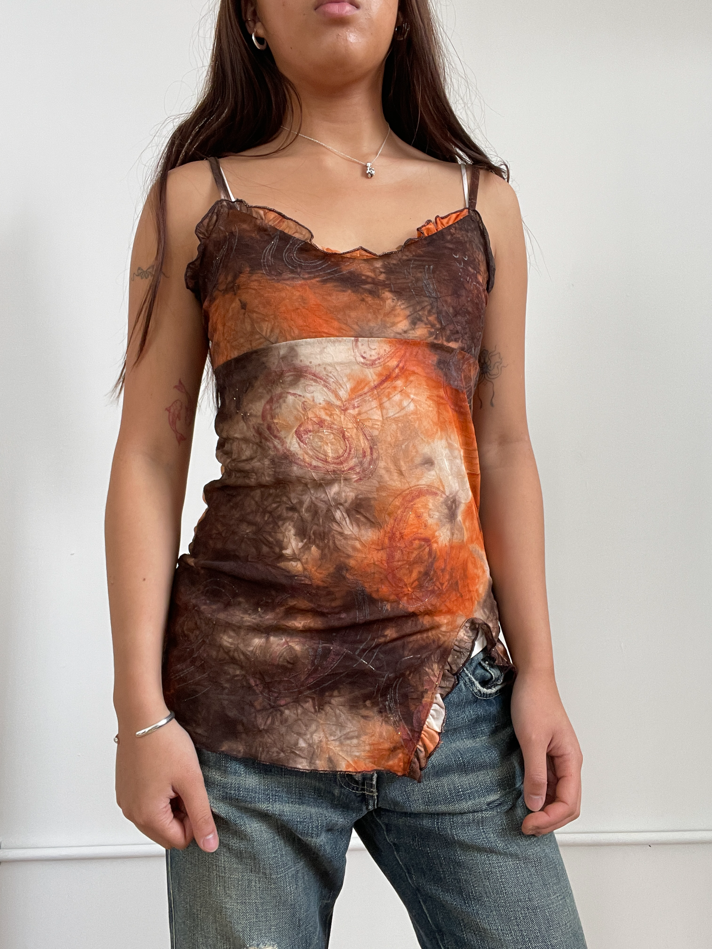Vintage Brown orange Toned Pattern Cami Top