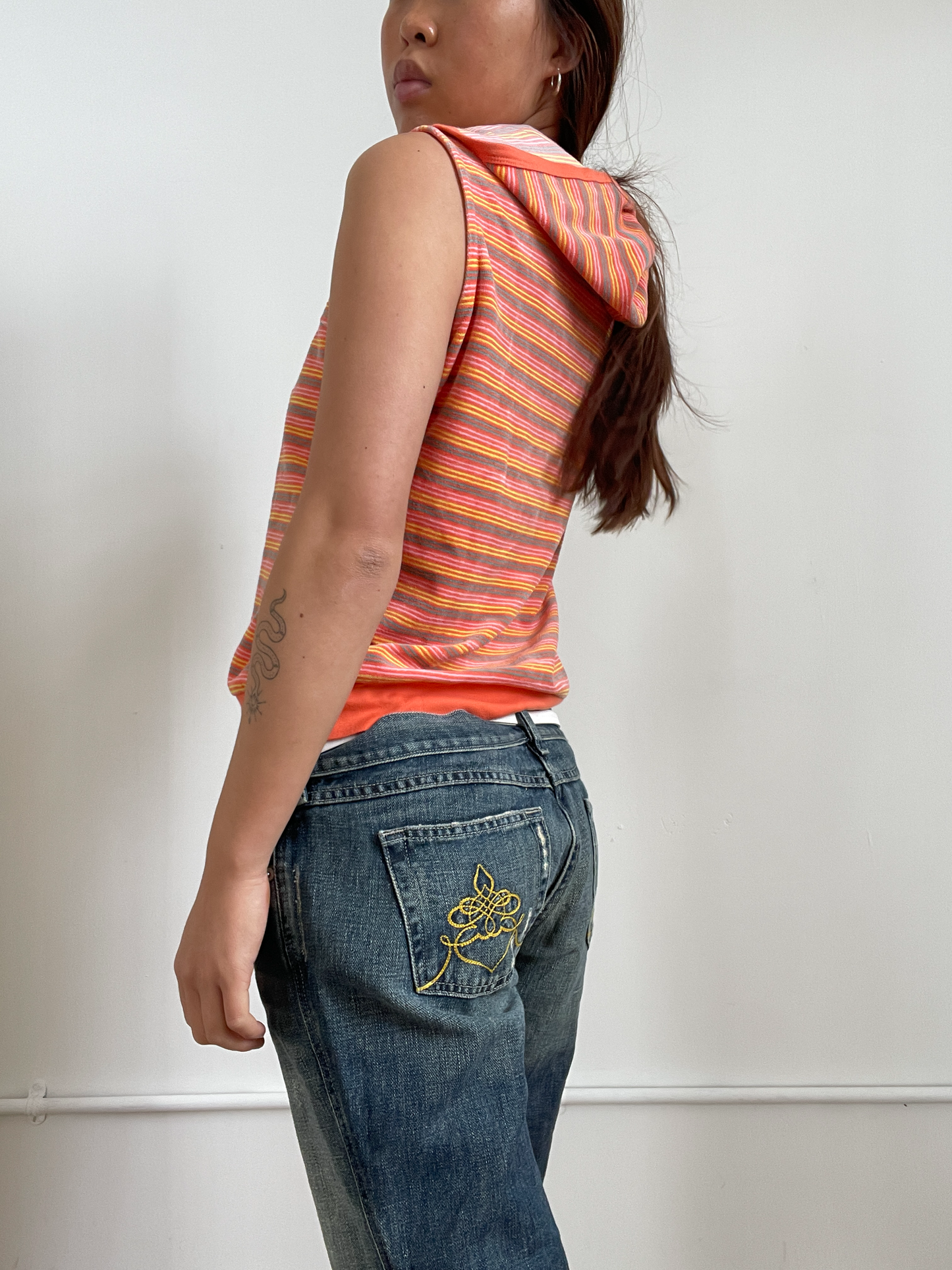 Vintage Lacoste Orange Stripy Vest Hooded Top