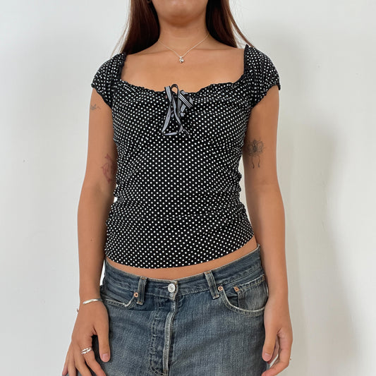 Vintage Black Polka Dot Milkmaid Top