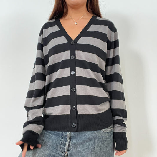 Black And Grey Stripy Cardigan
