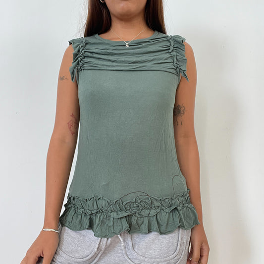 Vintage Green Teal Textured Vest Cop Copine Top
