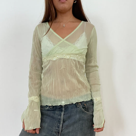 Vintage Green Sheer Long Sleeve Top