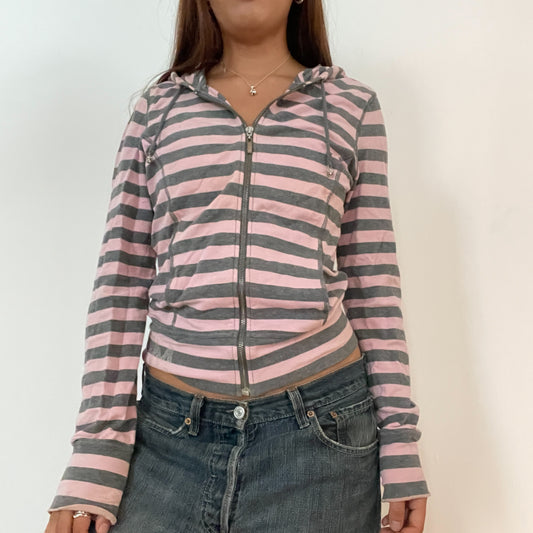 Vintage Pink And Grey Zip-Up Hoodie