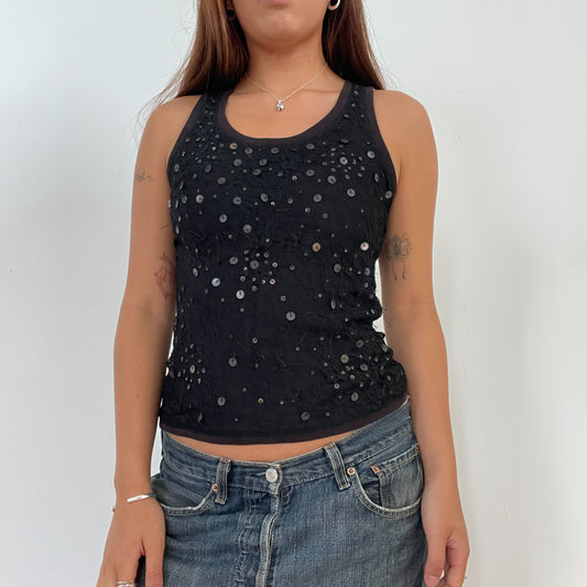 Vintage Black Sequin Vest Top
