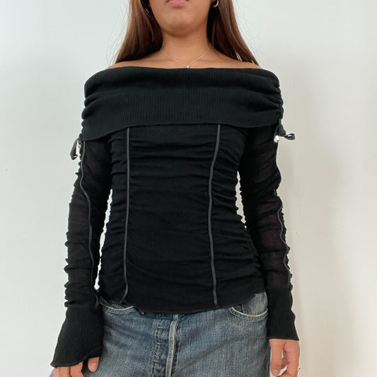 Vintage Black Knitted Off The Shoulder Top