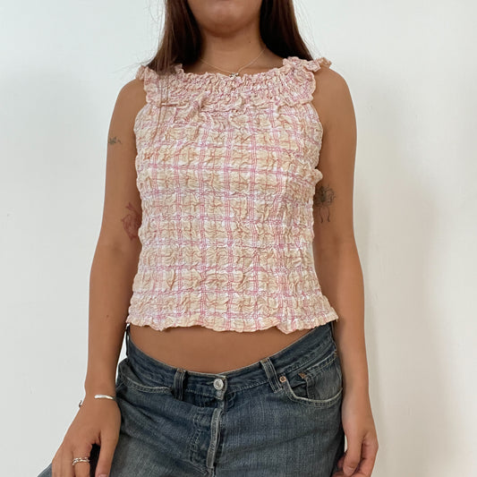 Vintage Pink And Orange Ruffle Textured Vest Top