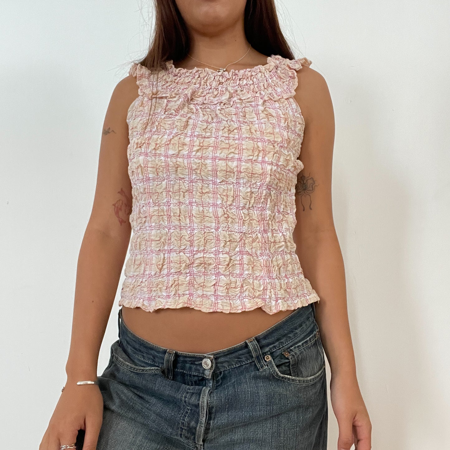 Vintage Pink And Orange Ruffle Textured Vest Top