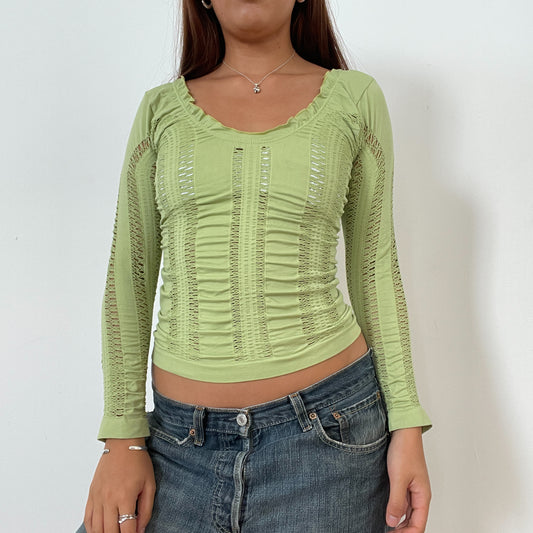 Vintage Lime Green Textured Long Sleeve Top