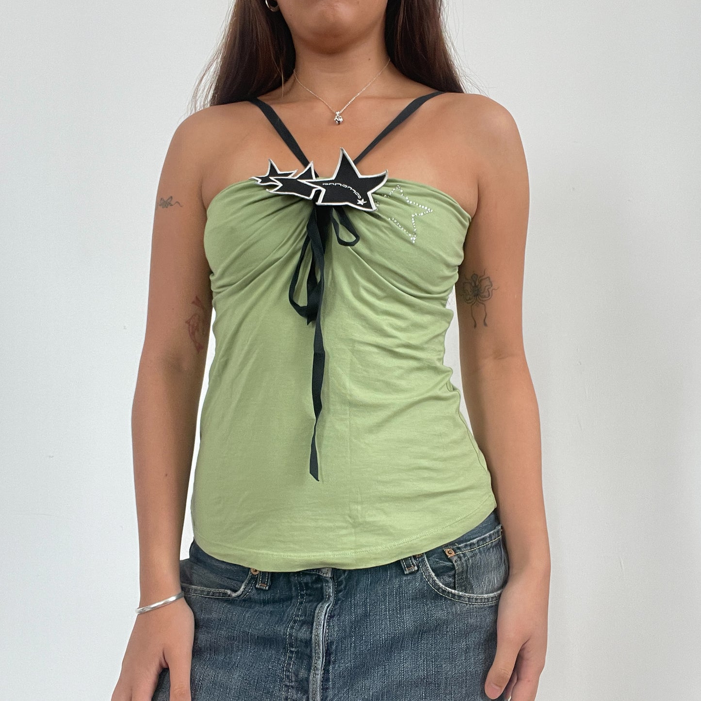 Vintage Green Ruched Contrast Cami Top