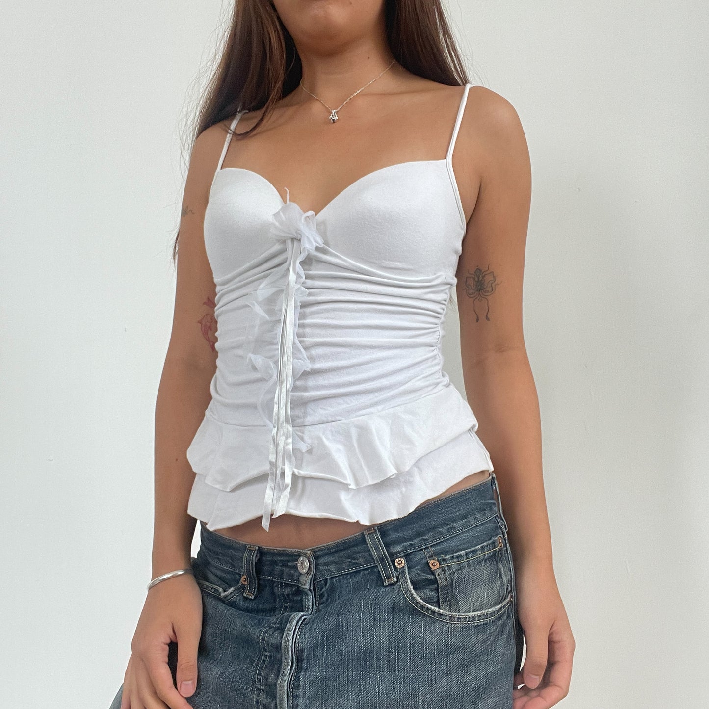 Vintage White Ruched Layered Cami Top