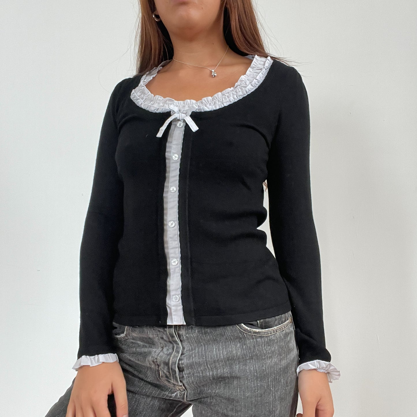 Vintage Black And White Contrast Jumper Top