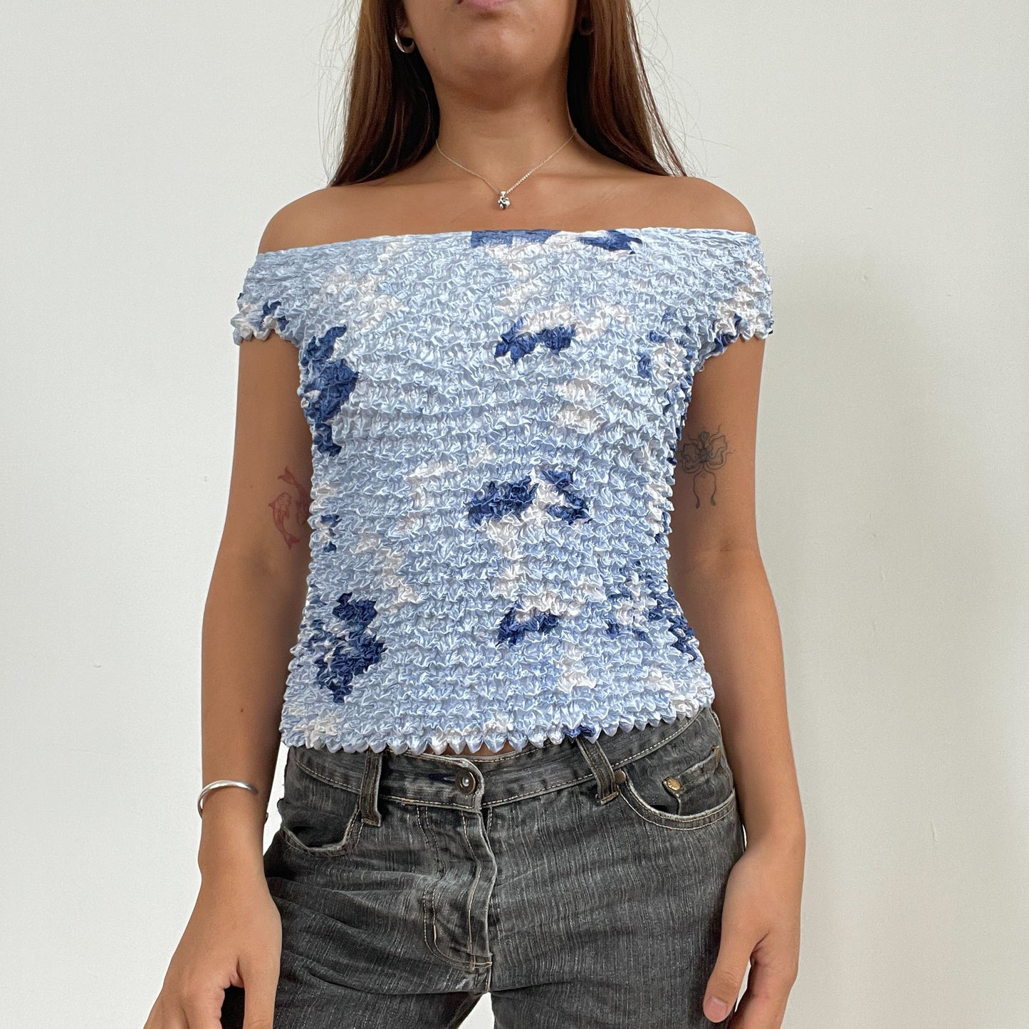 Vintage Blue Ruched Textured Vest Top