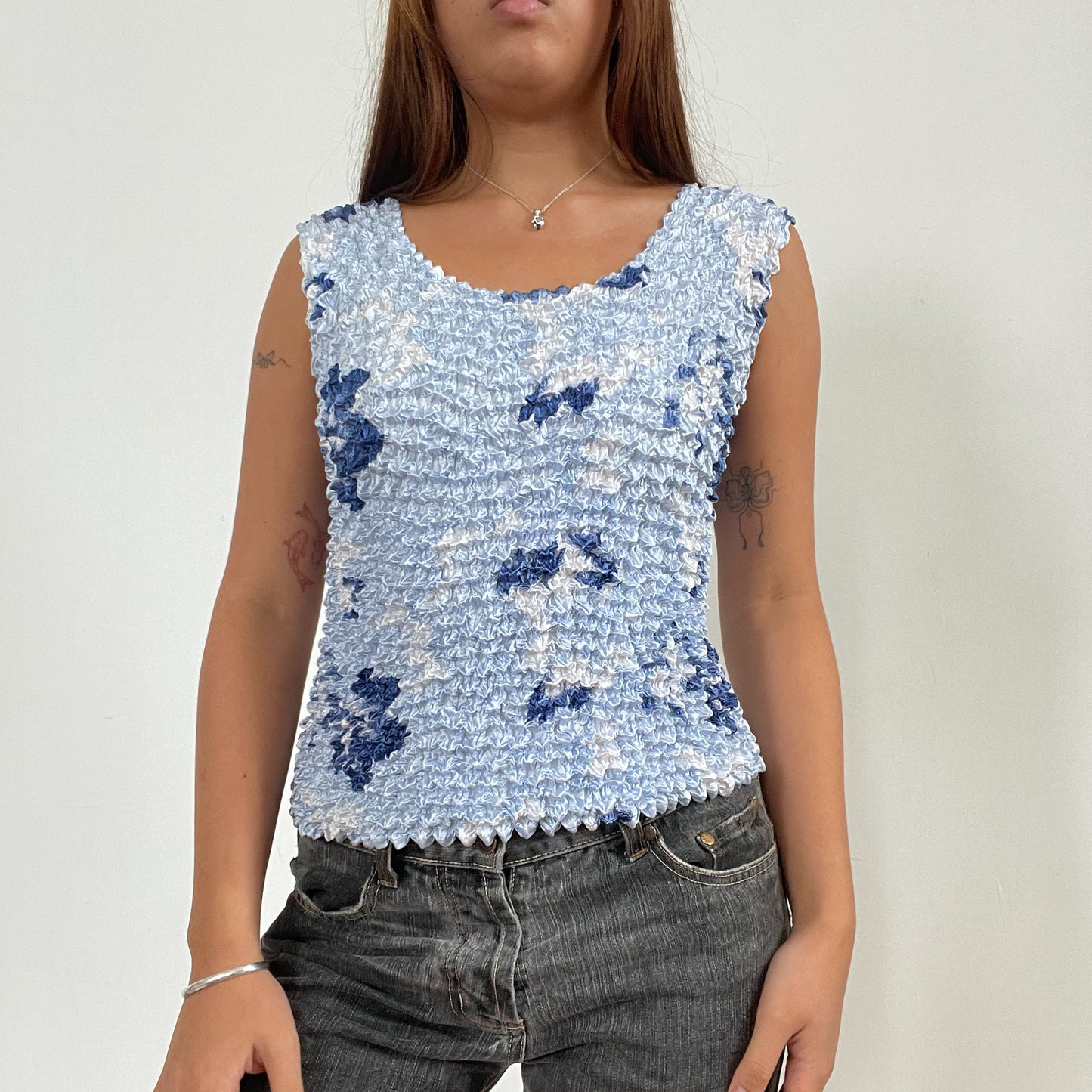 Vintage Blue Ruched Textured Vest Top
