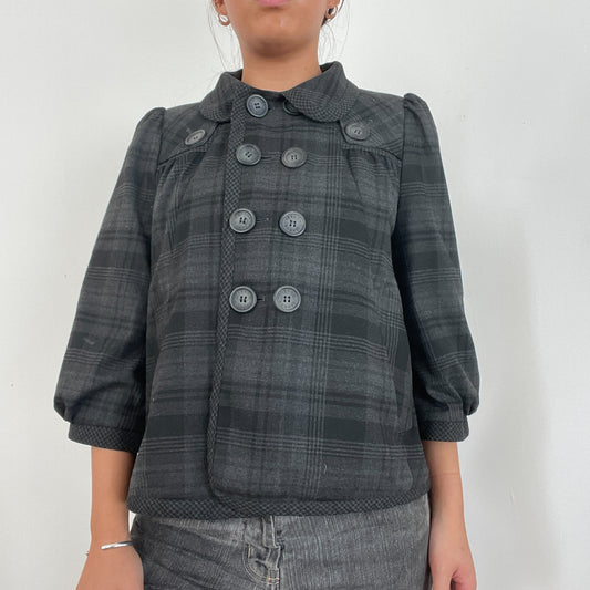 Vintage Grey Checkered Asymmetric Swing Jacket
