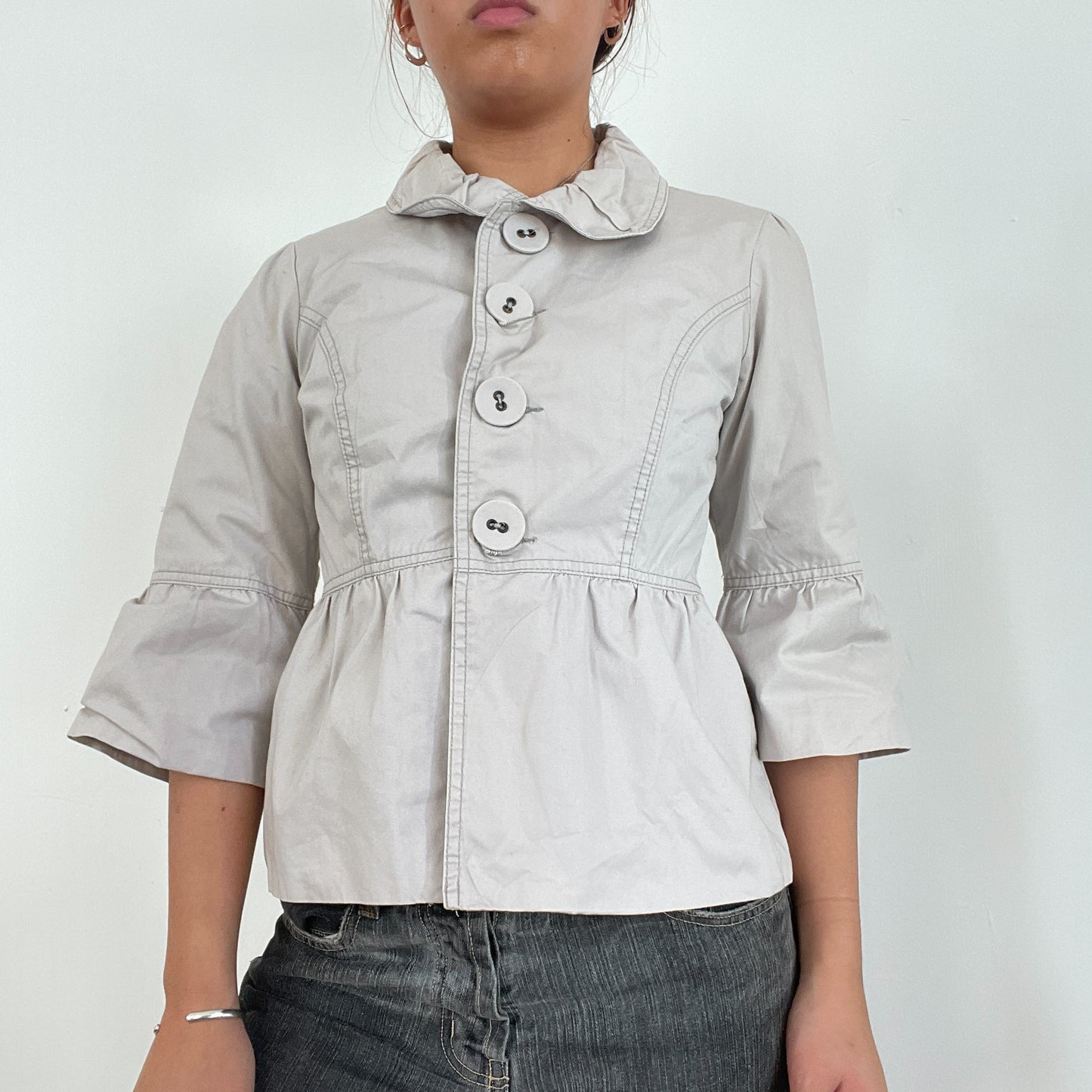 Vintage Beige Collared Swing Jacket