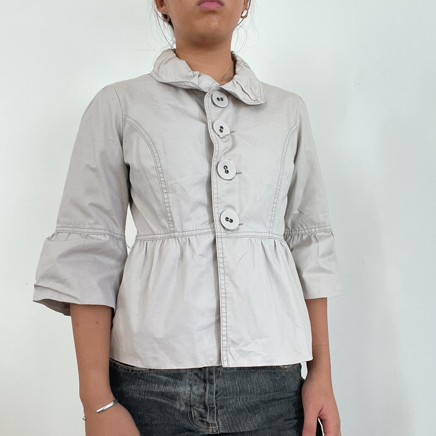 Vintage Beige Collared Swing Jacket