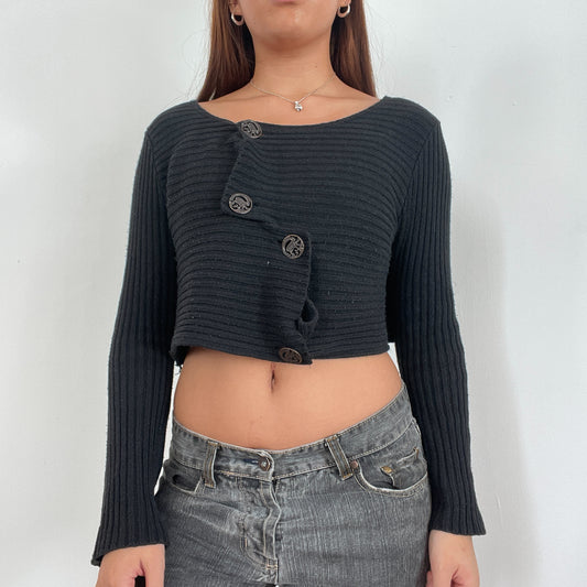 Vintage Black Asymmetric Knitted Cardigan