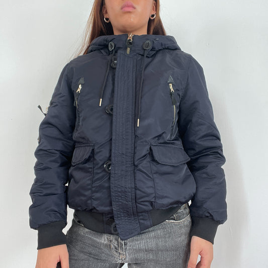 Vintage Dark Blue Utility Bomber Jacket