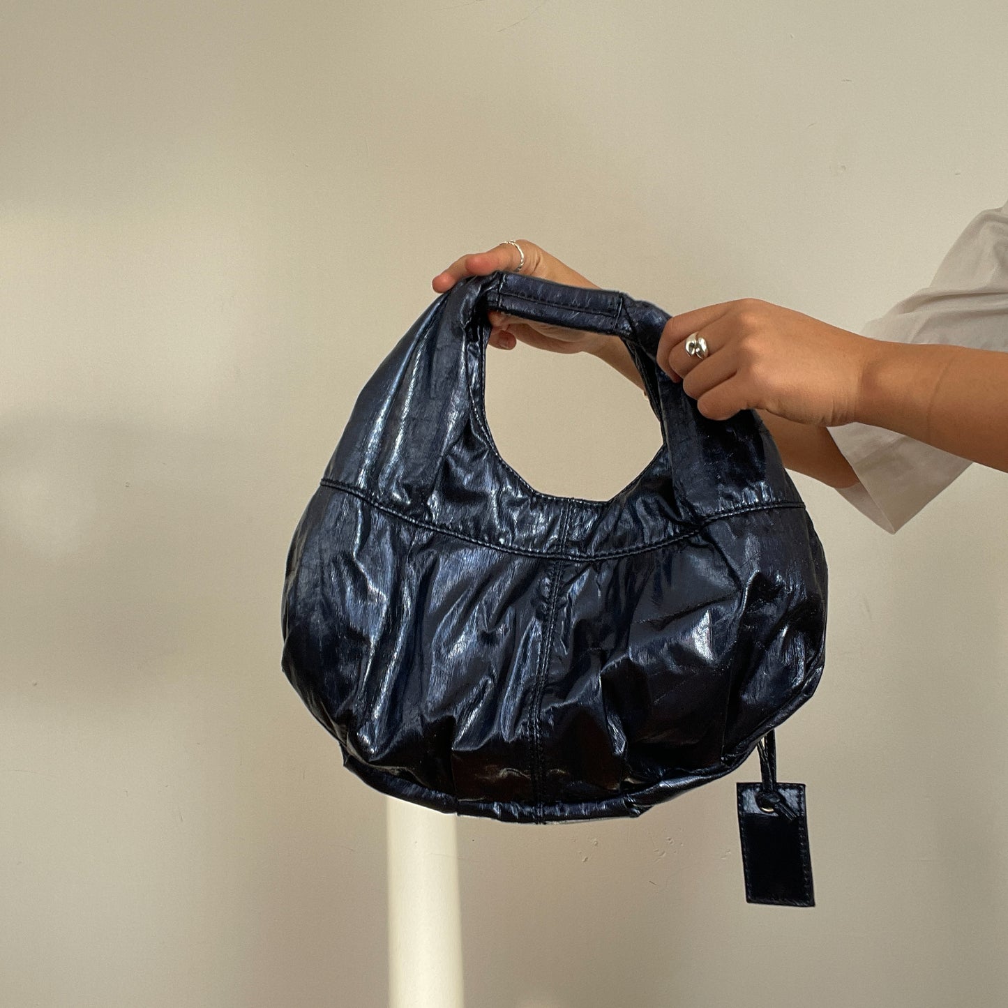 Vintage Blue Shiny Puffer Shoulder Bag