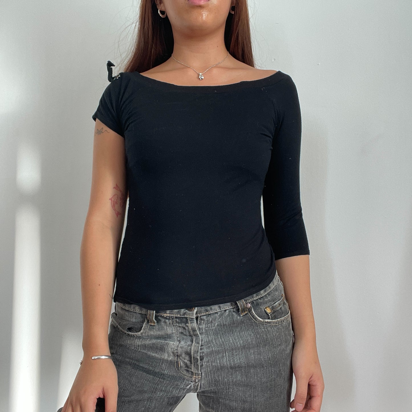 Vintage Black Asymmetric Bardot Top