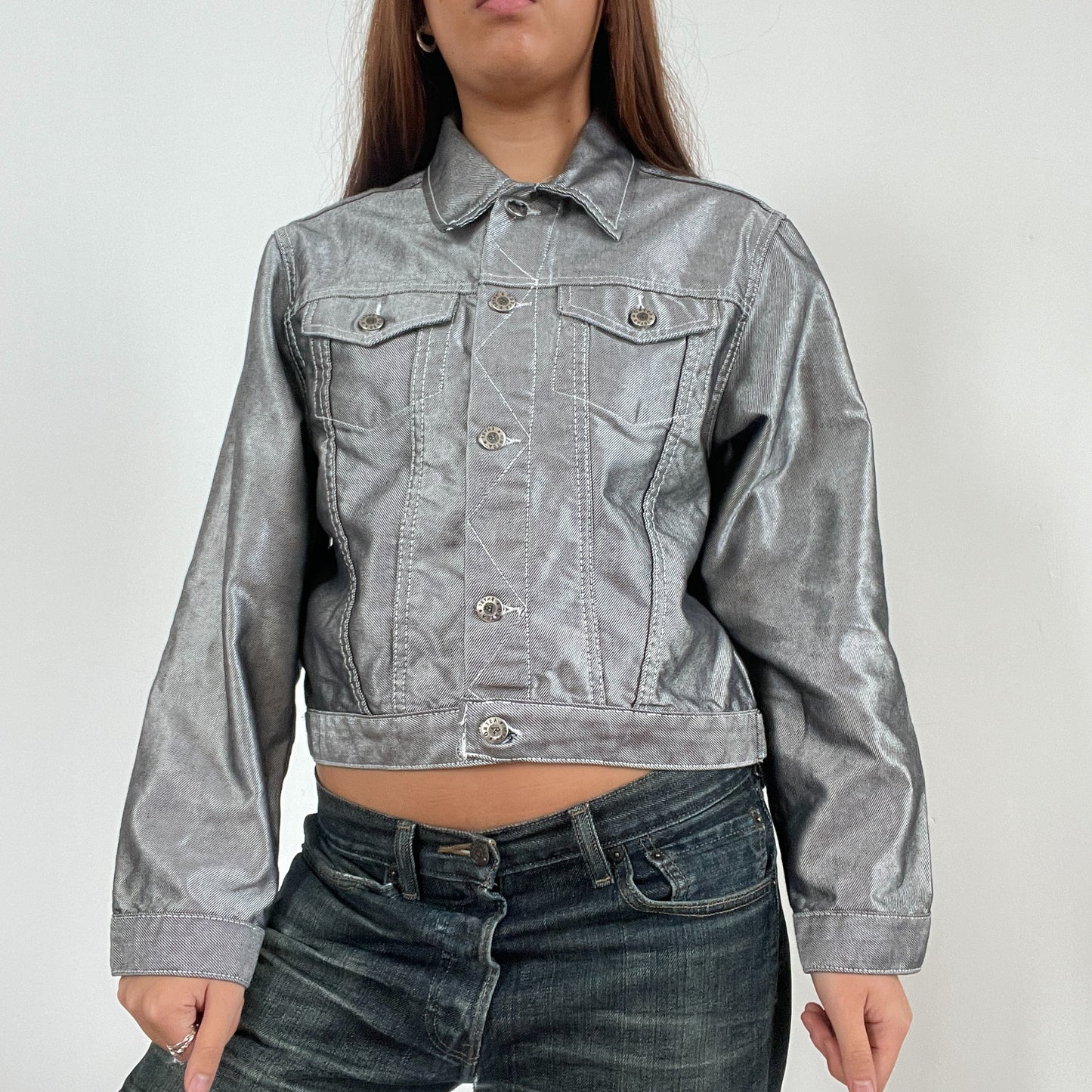 Vintage Silver Shiny Collared Jacket