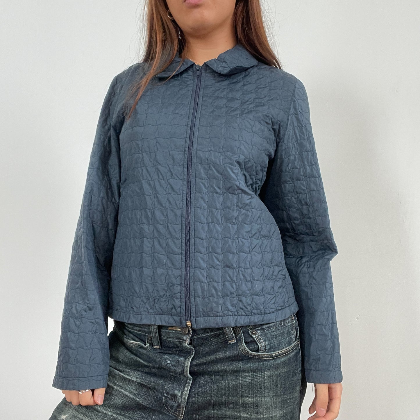 Vintage Blue Quilt Textured Shirt Jacket