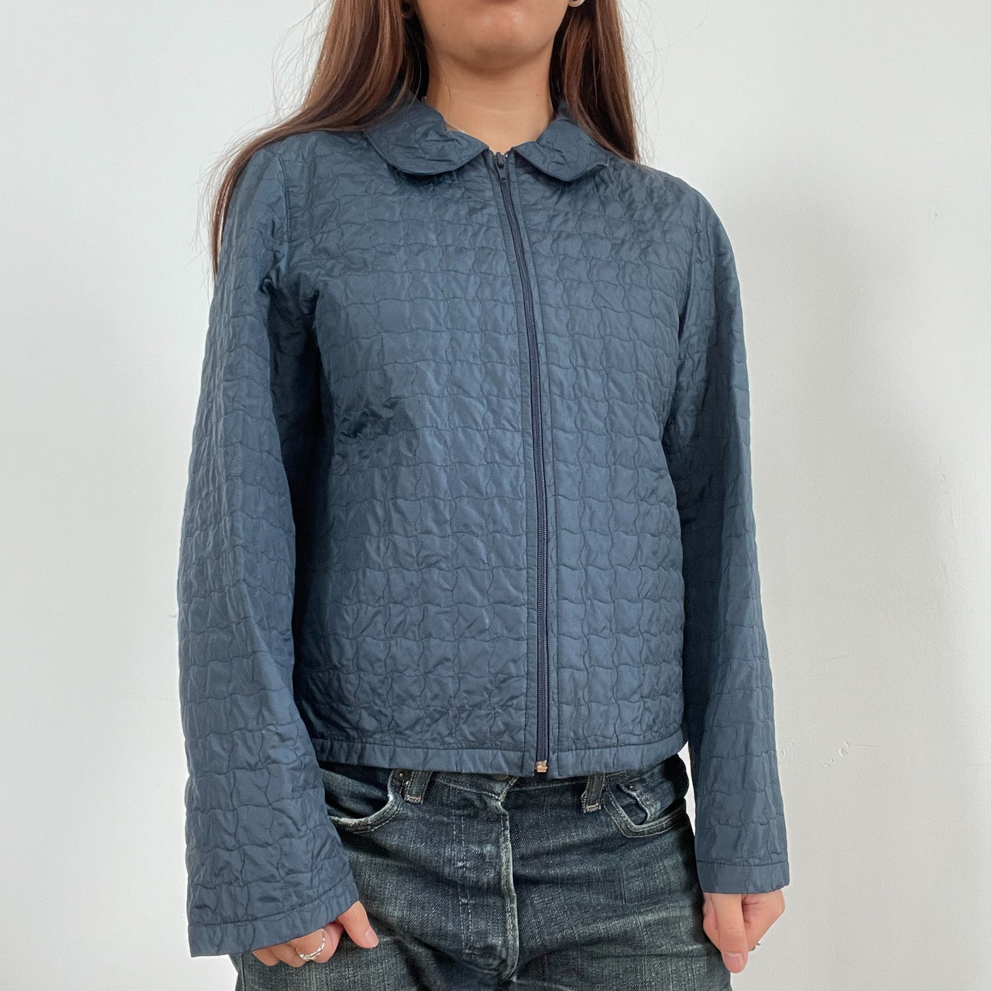 Vintage Blue Quilt Textured Shirt Jacket