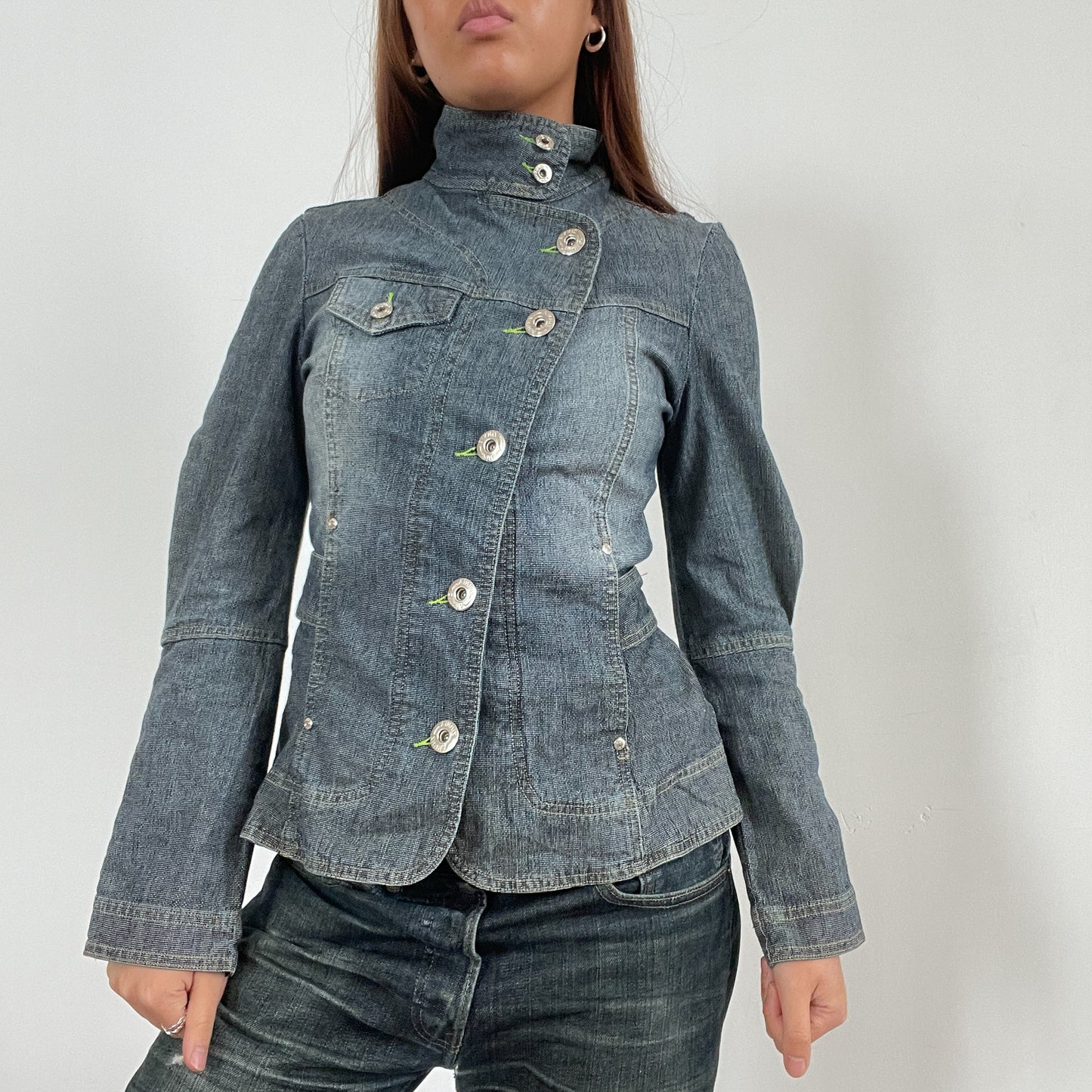 Vintage Denim Asymmetric Utility Jacket