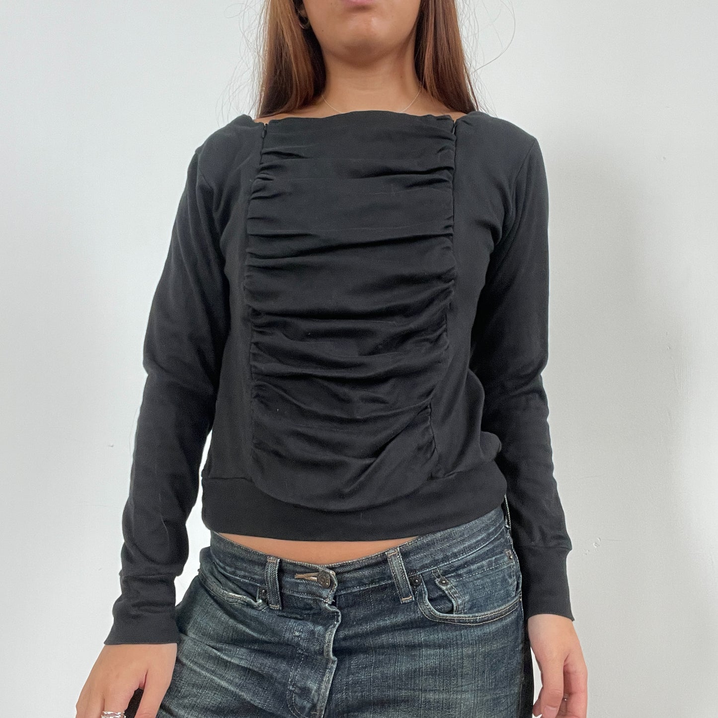 Vintage Black Slouchy Long Sleeve Top